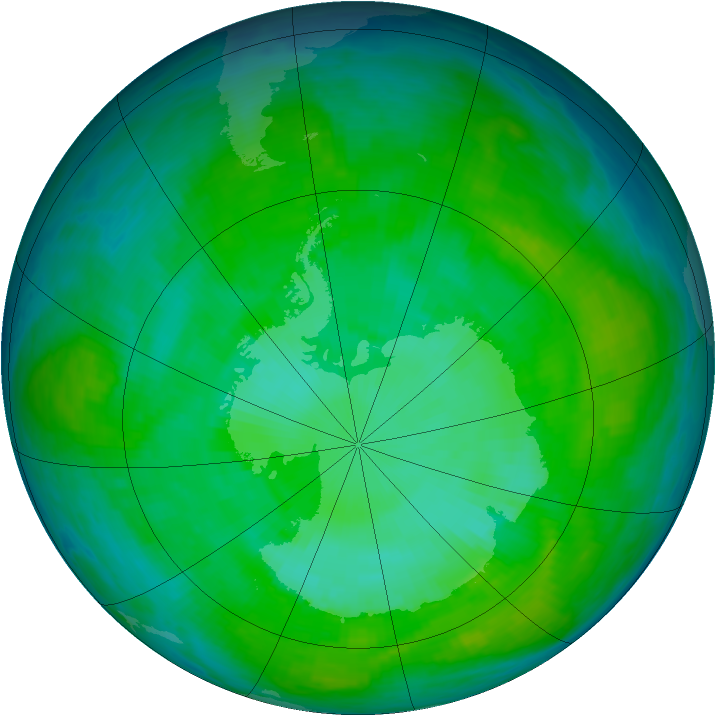 Antarctic ozone map for 03 January 1988